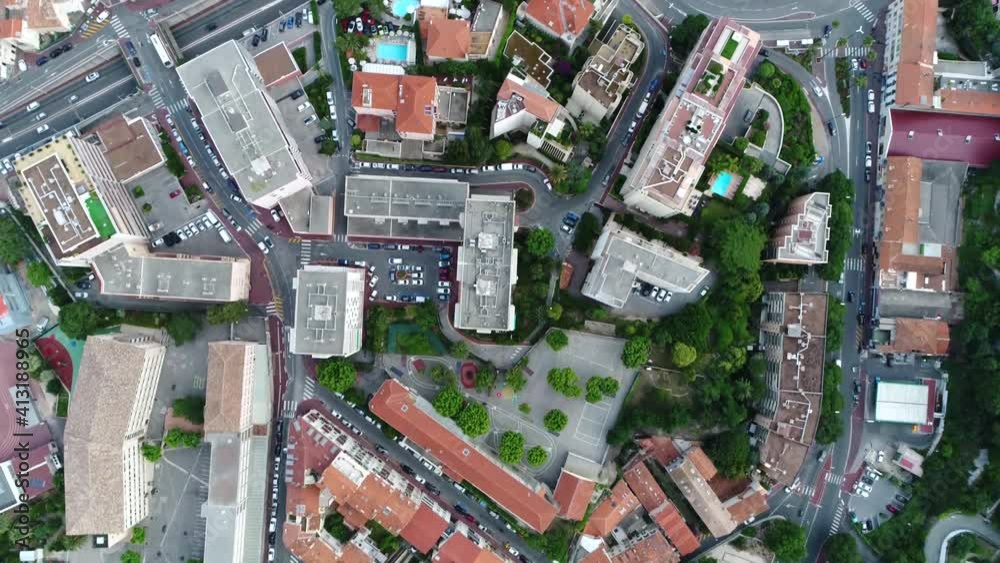 Aerial top down helicopter view of Cannes is a city located on the French Riviera and is a commune located in the Alpes-Maritimes department and host town of the annual Film Festival 4k quality