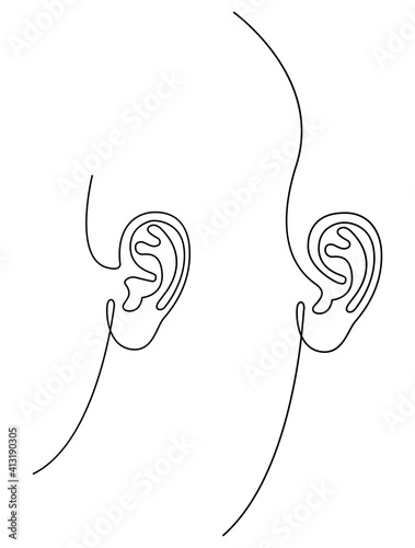 Human left ear set, simple linear drawing, vector illustration