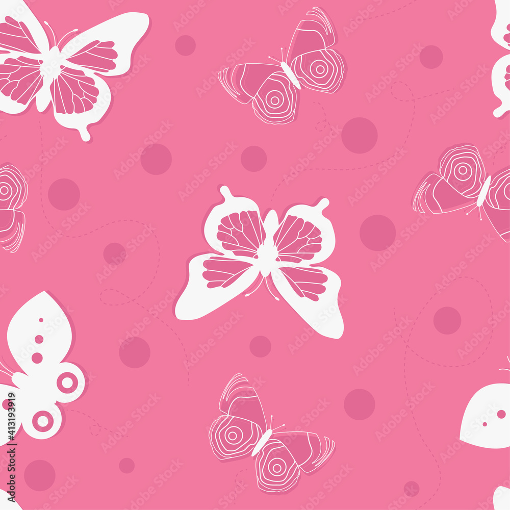 Paper-cut butterflies seamless pattern with polkadot. Butterflies print. Paper-cut butterflies seamless pattern with polkadot. Butterflies print.
