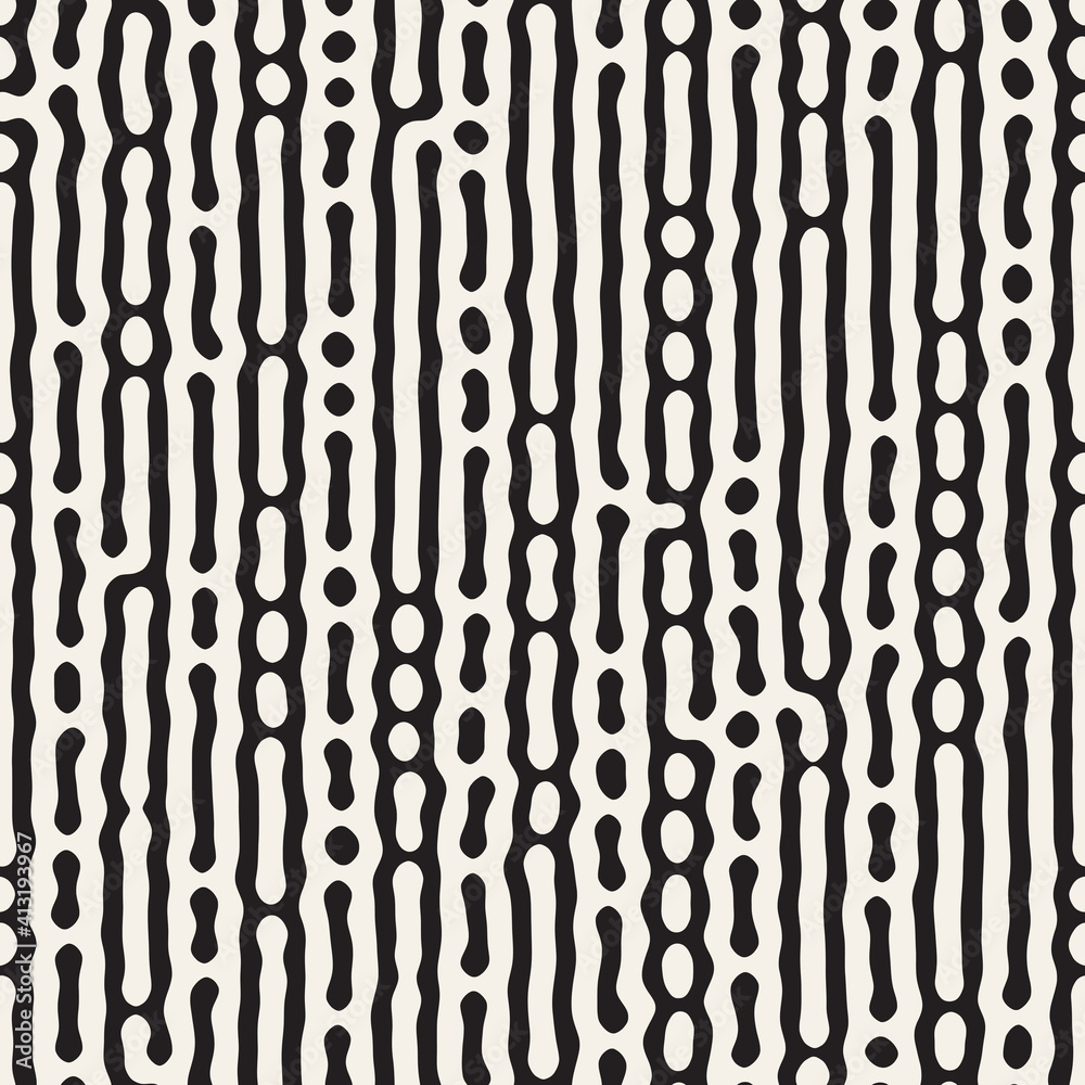 Vector seamless trendy pattern. Monochrome organic shapes texture. Abstract rounded messy lines stylish background. Vector seamless trendy pattern. Monochrome organic shapes texture. Abstract rounded messy lines stylish background.