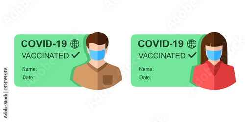 Pass or card concept of being vaccinated in flat design