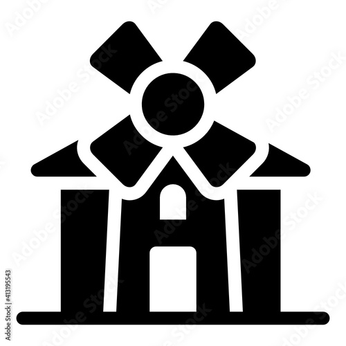 
Wind turbine in solid style editable vector, aerogenerator
