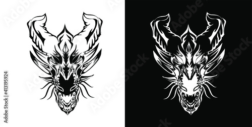 set of dragon face line style black and white. can be use for e-sport logo, mascot, t-shirt design.