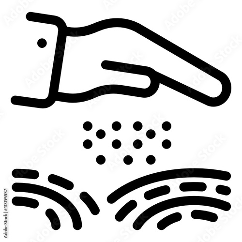 
Hand with seeds denoting glyph icon of seeds sowing 
