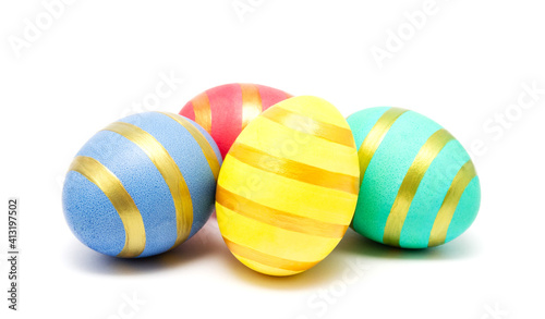 Colorful perfect handmade painted easter eggs isolated on a white background