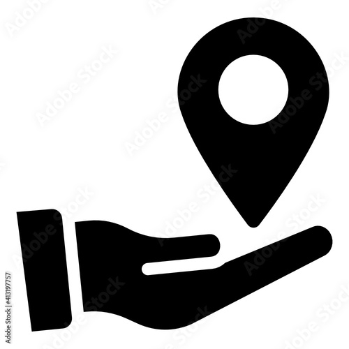 
Hand with pin denoting glyph style icon of hand holding location 
