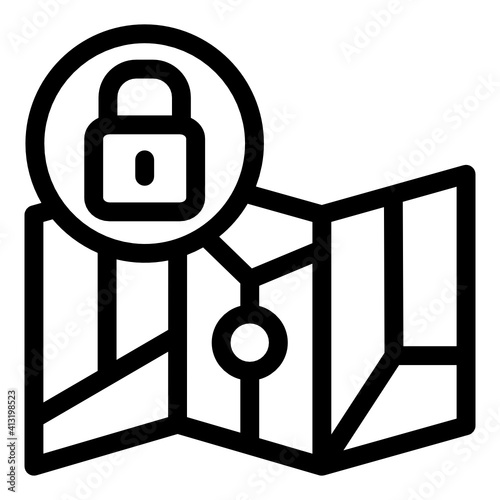 
Lock with gps pin denoting glyph icon of secure location 
