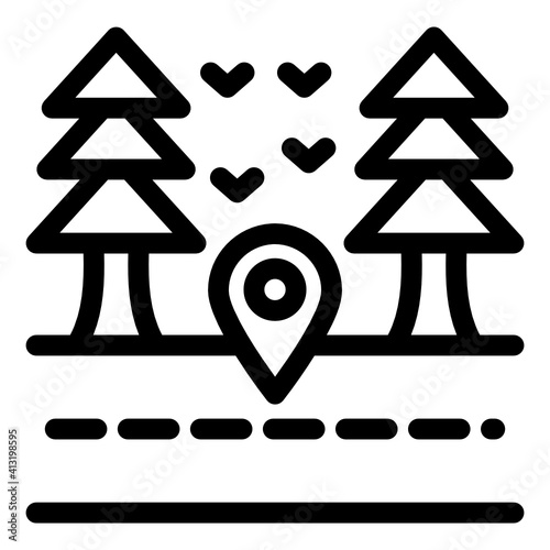 

Gps pin with trees denoting glyph icon of roadside destination 
