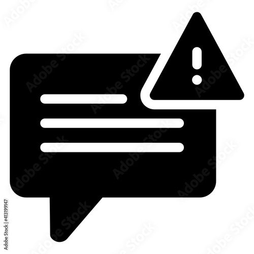 
Exclamation with bubble denoting glyph icon of message alert 
