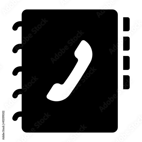 
Receiver with book denoting glyph icon of phone directory 
