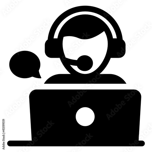 Man with laptop denoting glyph style icon of online service