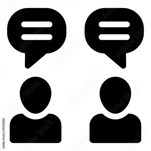 
Man with chat bubbles denoting glyph icon of conversation 
