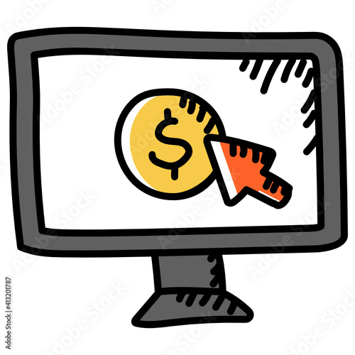 
Computer and dollar denoting doodle icon of pay per click 
