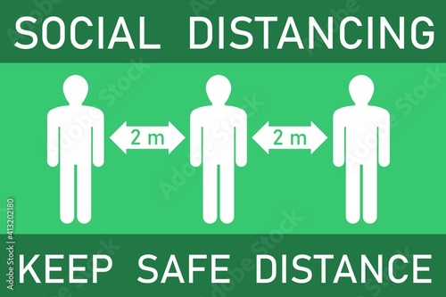 Green social distancing sign