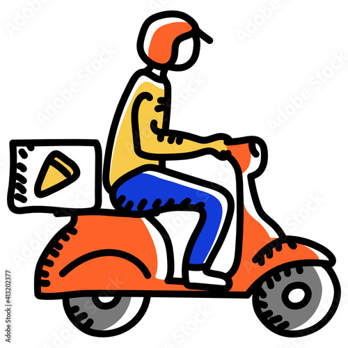 
Pizza delivery in doodle icon, editable vector 
