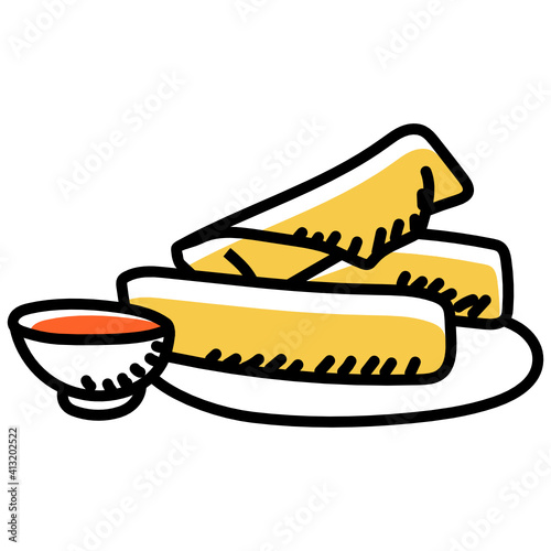 
Doodle style icon of spring rolls, fried food 
