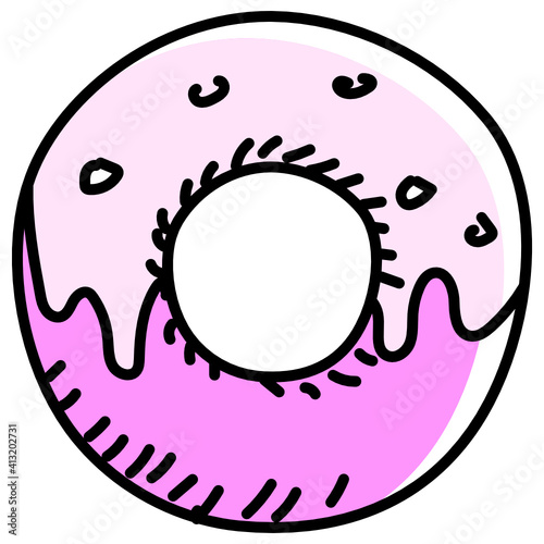 
Delicious bakery food, doodle icon of donut 
