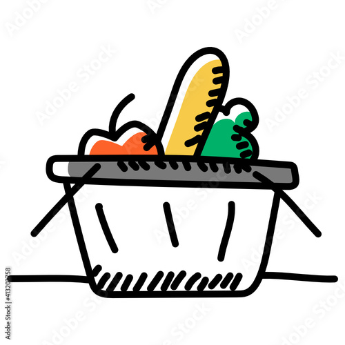 
Basket full of vegetables denoting doodle icon of grocery 
