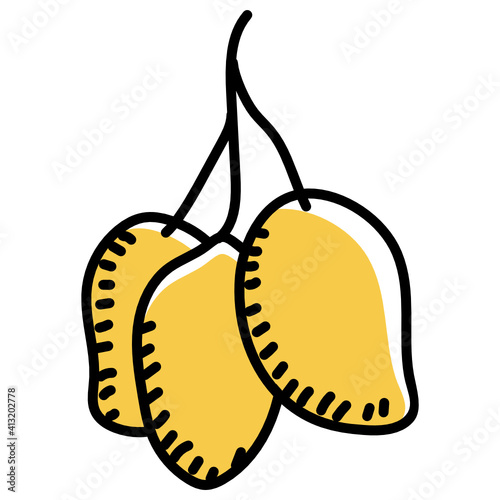 
Delicious organic fruit, doodle icon of mangos 
