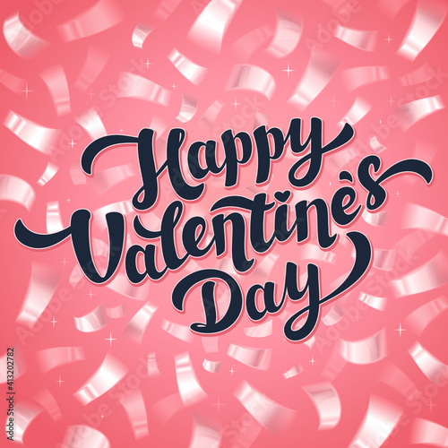 Valentines day greeting card - pink love day vector card with Happy valentine...