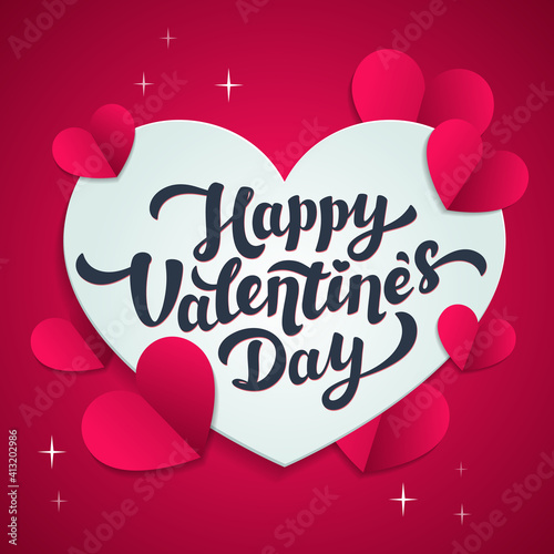 Happy Valentines day greeting card - love day vector card or poster with hear...