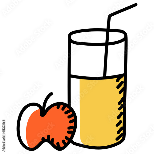 
Organic fruit drink, doodle icon of apple juice 
