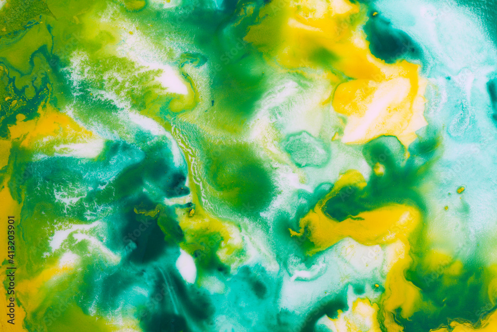 Fototapeta premium yellow and green marble effect watercolour background