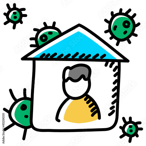 
Stay home doodle editable icon, separateness 
