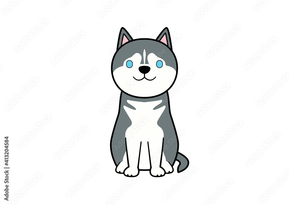 Fototapeta premium 正面を向いて座る立ち耳犬のイラスト（カラー3）