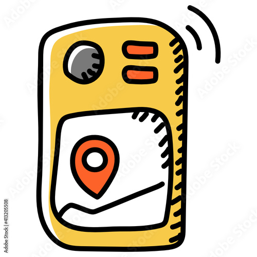 
Location finding device, hand drawn icon of geocaching 
