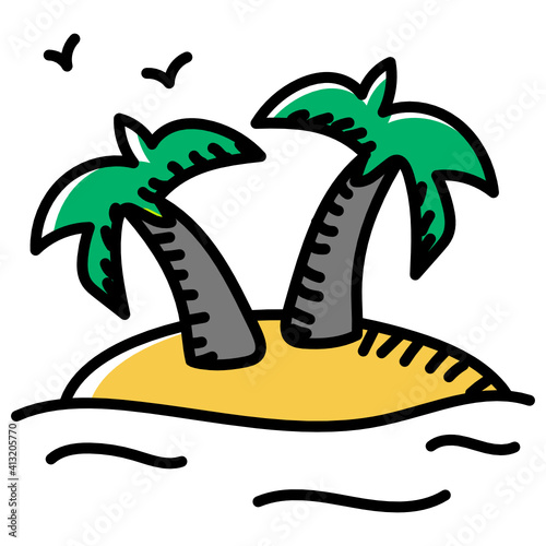 
Sand and trees denoting doodle icon of island beach 
