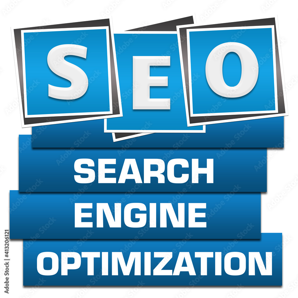 SEO - Search Engine Optimization Blue Blocks Bottom Text 