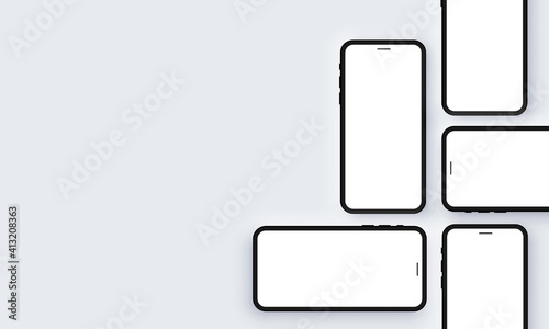 Realistic iPhone Mobile Phone Neomorphism Template Mockup Vector. White 3D Front Design