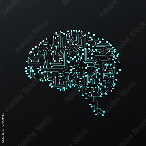 Brain outline on blue background, Vector illustration.