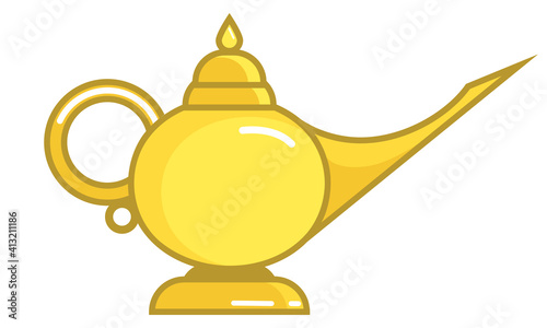 Classic magic lamp. Antique object in linear color style.