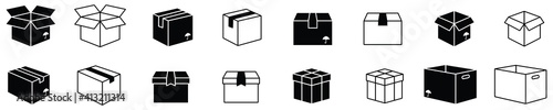 Box icon set. Box in flat style. outline box. Delivery box. gift box, open package, Vector illustration