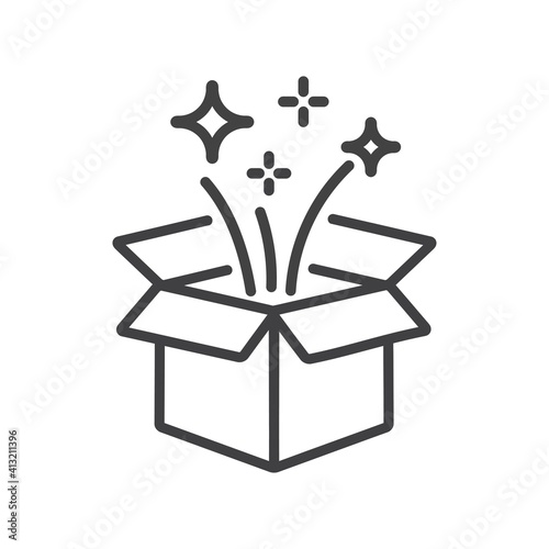 Gift box open icon. Surprise symbol, Christmas or New year presents .  Magic box Gift icon, vector illustration