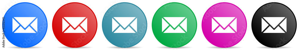 Email, envelope vector icons, set of circle gradient buttons in 6 colors options for webdesign and mobile applications Email, envelope vector icons, set of circle gradient buttons in 6 colors options for webdesign and mobile applications