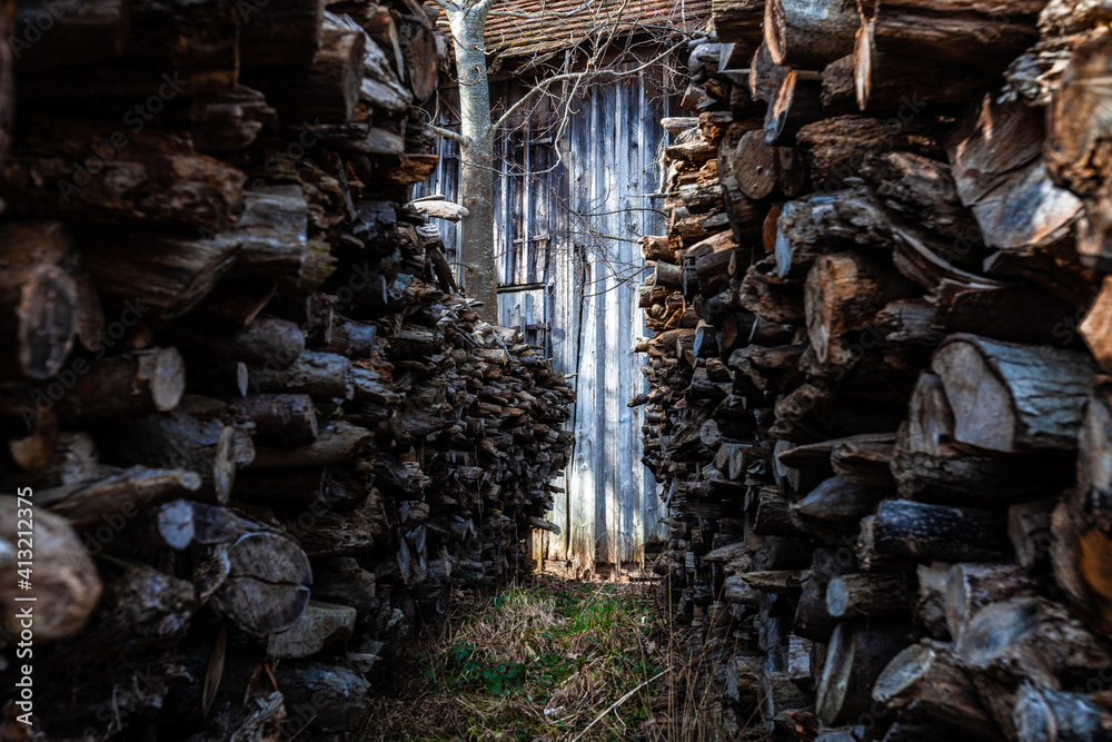 Obraz premium firewood near old barn