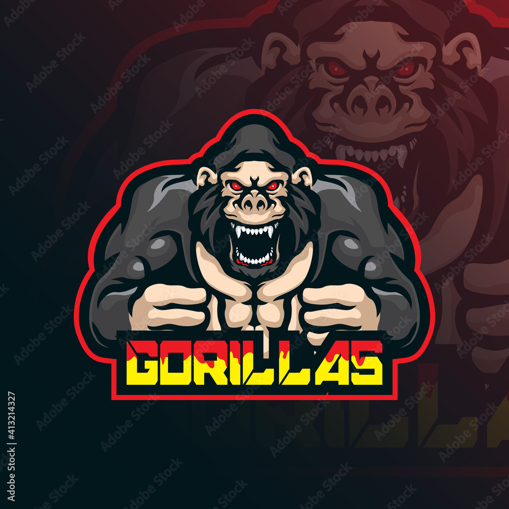 gorilla mascot logo design vector with modern illustration concept style for badge, emblem and t shirt printing. angry gorilla illustration for sport and esport team.