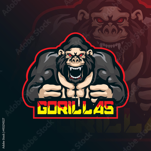gorilla mascot logo design vector with modern illustration concept style for badge, emblem and t shirt printing. angry gorilla illustration for sport and esport team.