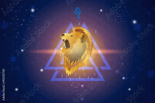Leo horoscope sign in twelve zodiacs with astrology. Vector illustration
