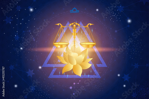 Libra horoscope sign in twelve zodiacs with astrology. Vector illustration