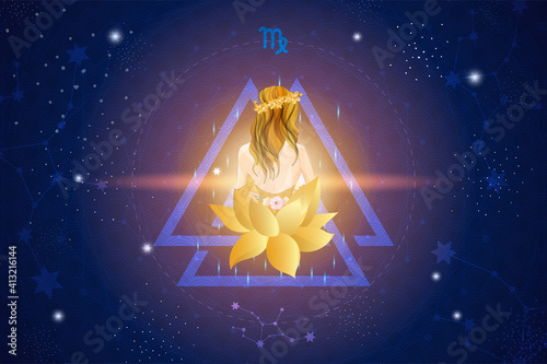 Virgo horoscope sign in twelve zodiacs with astrology. Vector illustration