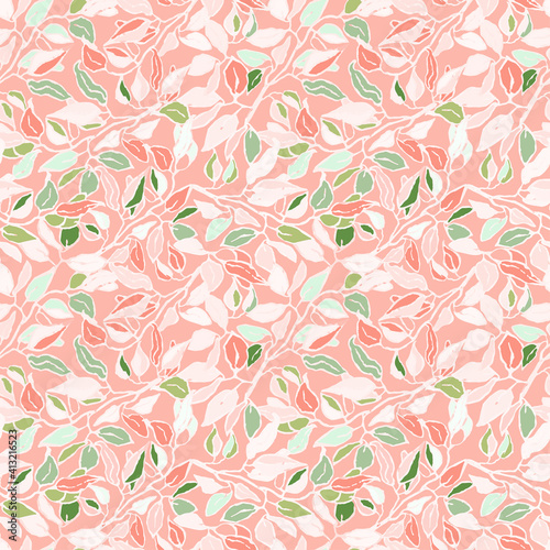 Seamless colorful pattern with foliage and plants