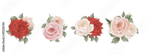 Four bouquet of roses elements for white background