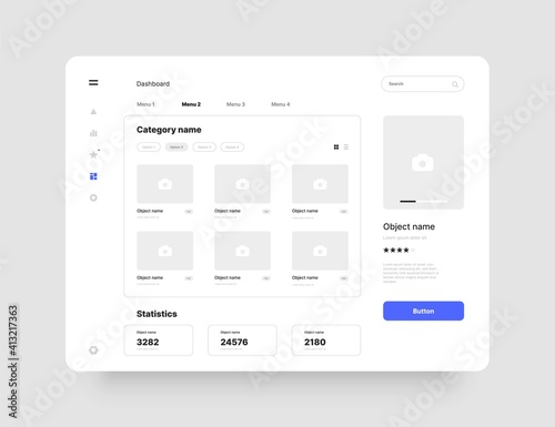 Wireframes screens. Dashboard UI and UX Kit design. Use for mobile app or website.