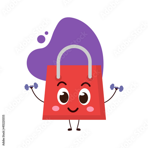 cute shopping bag make gym with dumbbells.cute vector illustration