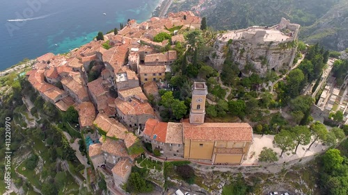 Aerial view of the commune of Èze in the south of France.