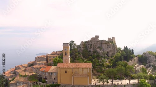 Aerial view of the commune of Èze in the south of France.